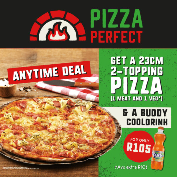 ANYTIME DEAL - Two topping 23cm pizza and coldrink